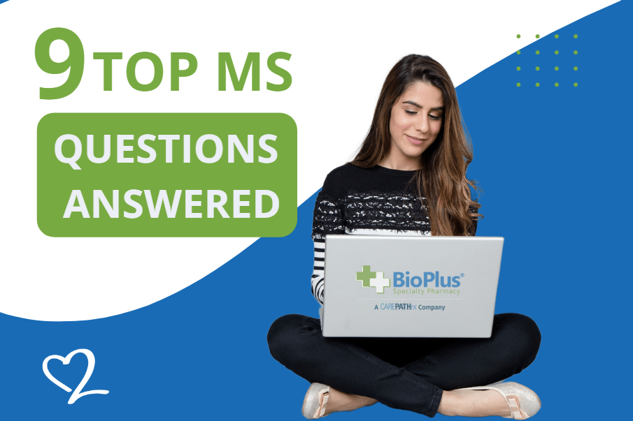 Woman sit cross legged with laptop in her lap headline- 9 top MS Questions Answered